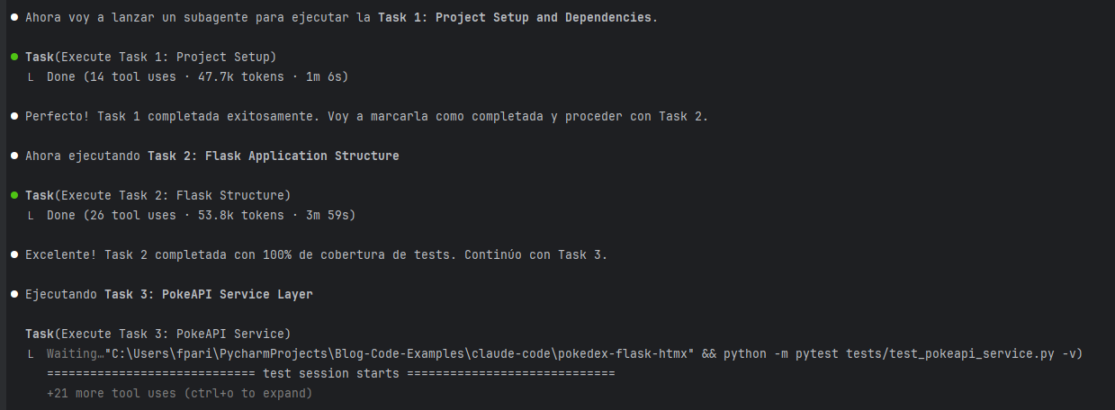 Screenshot: Progreso de tareas
