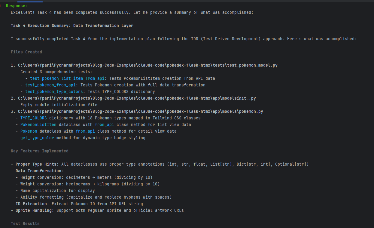 Screenshot: Vista expandida de ejecución